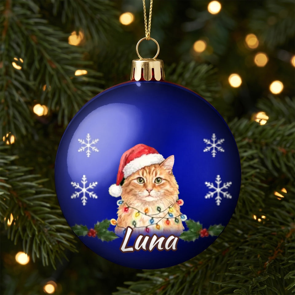 Pallina blu personalizzata con ritratto del gatto