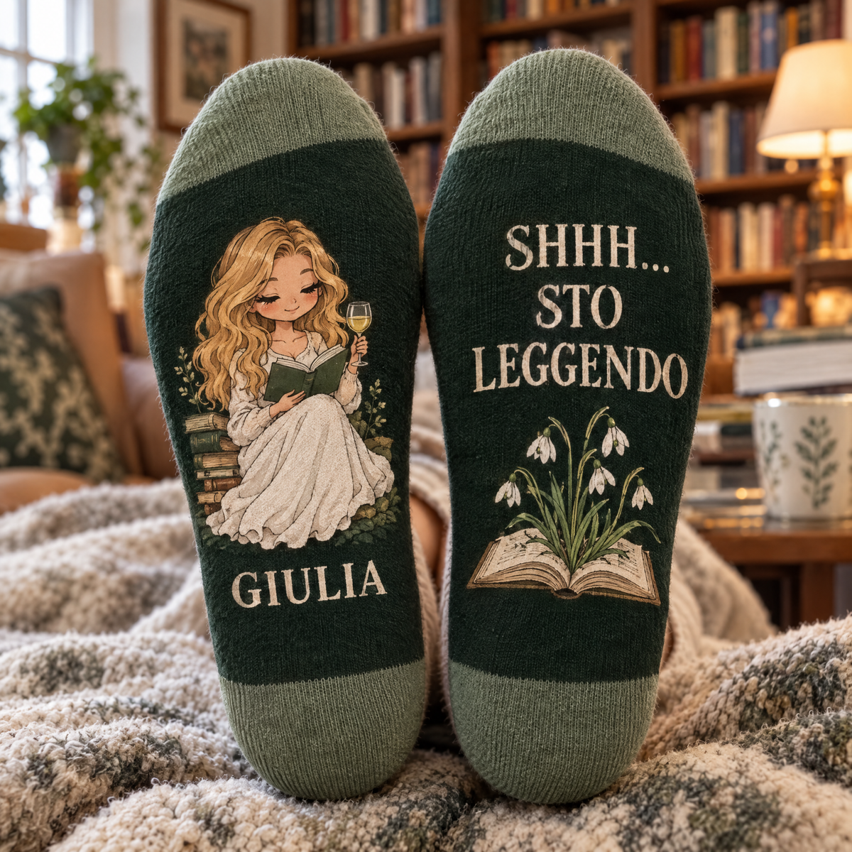 Calzini personalizzati Shhh sto leggendo con nome