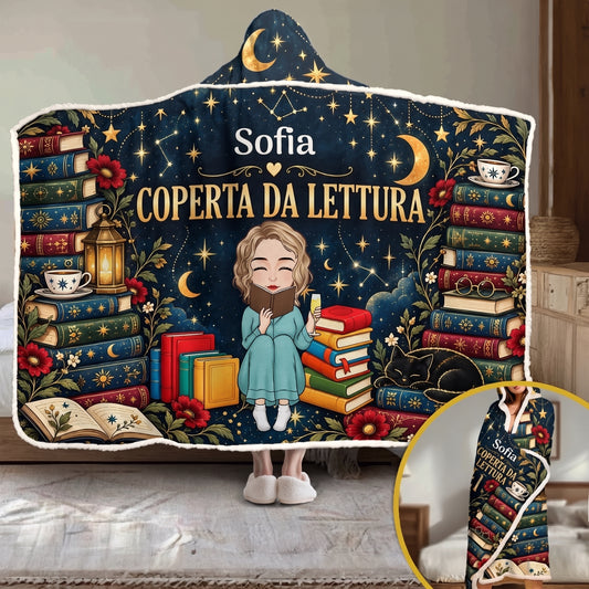 Coccolibro coperta con cappuccio da lettura personalizzata con nome