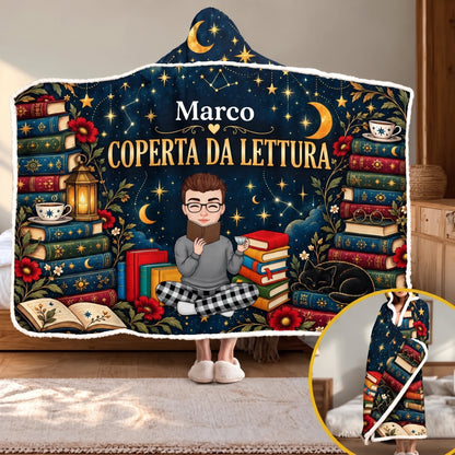 Coccolibro Uomo coperta con cappuccio da lettura personalizzata con nome