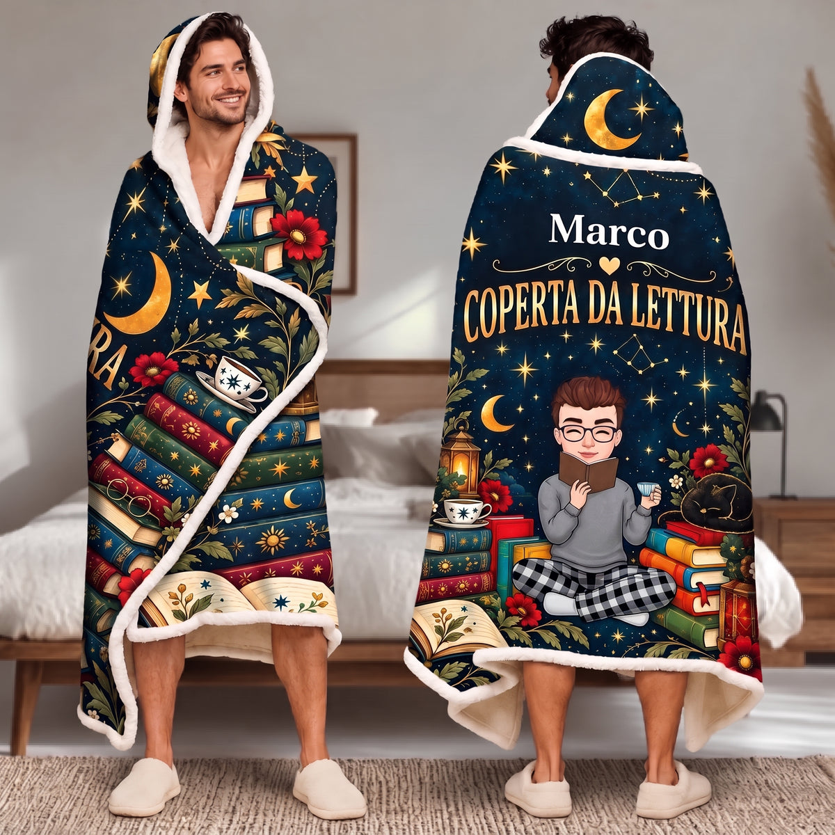 Coperta da lettura indossata da un uomo