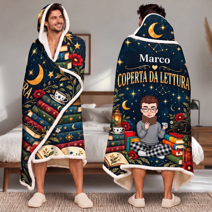 Coperta da lettura indossata da un uomo