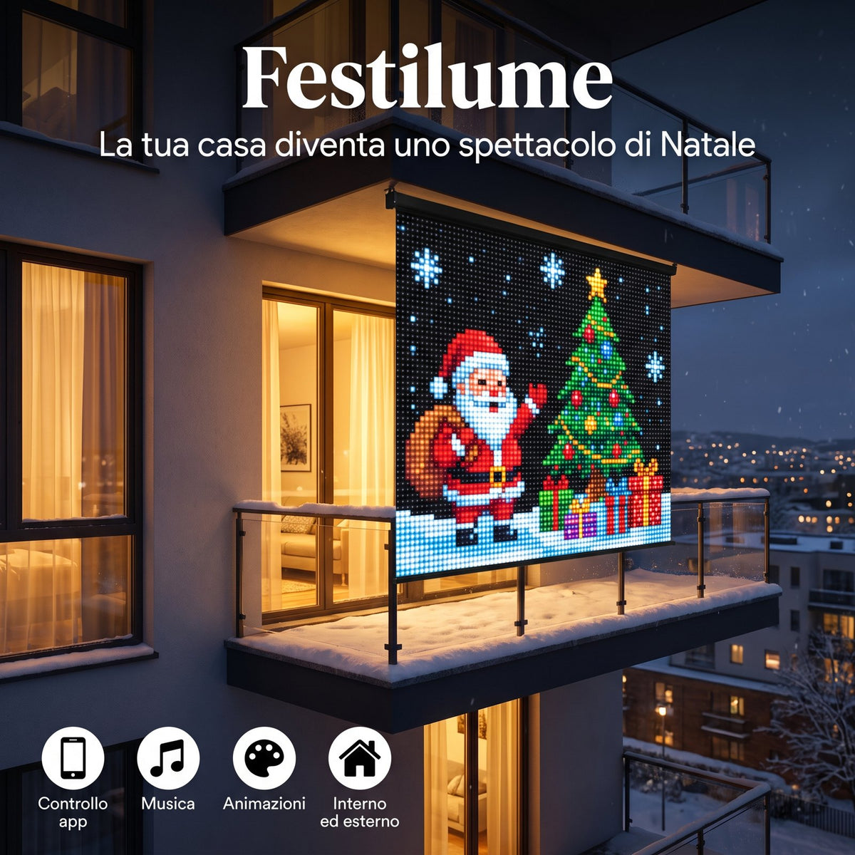 Festilume tenda LED animata sul balcone