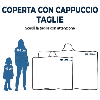 Taglie coperta con cappuccio 127x102 cm e 178x119 cm