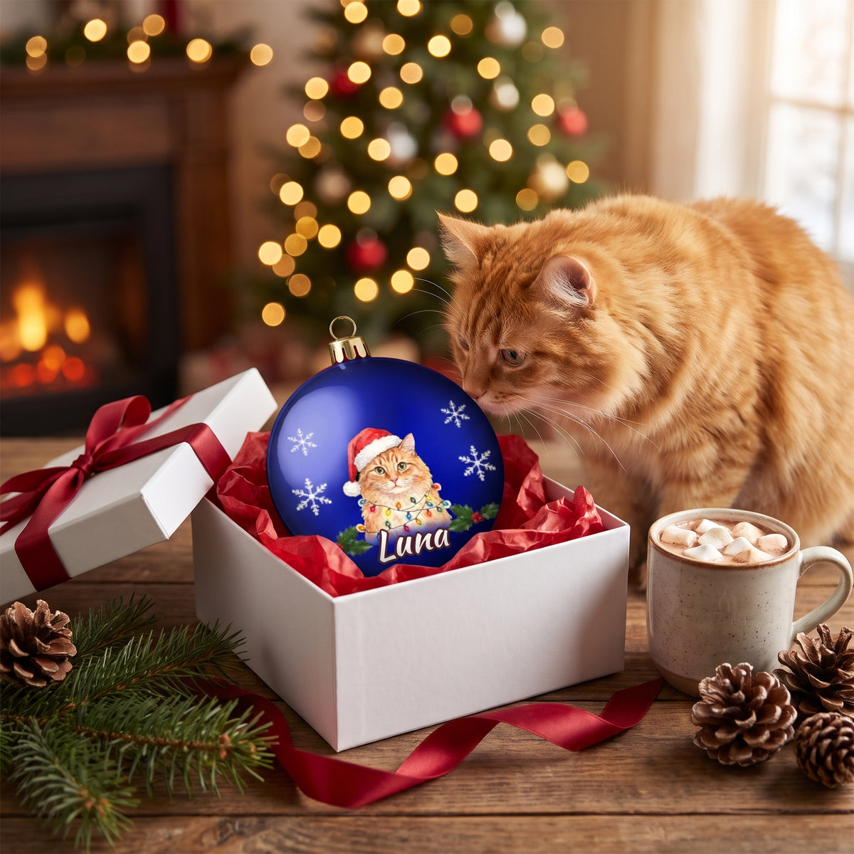 Pallina di Natale con il gatto in confezione regalo