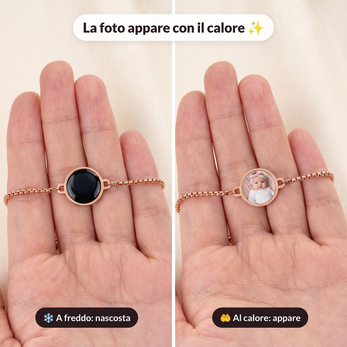 La foto appare con il calore della mano