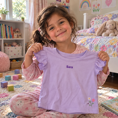 Bambina con maglietta timbrata
