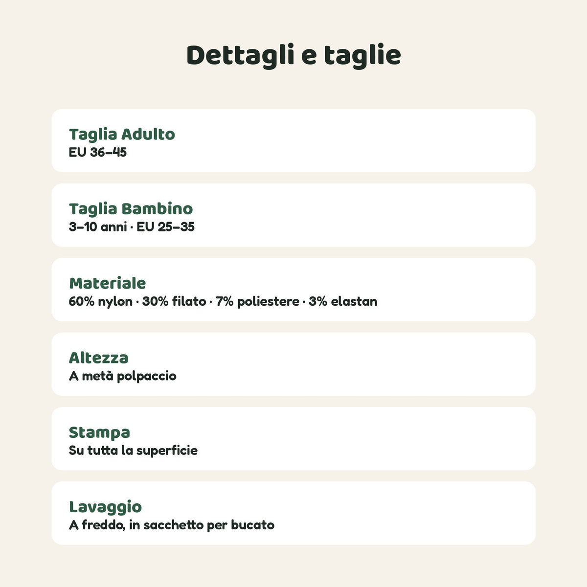Dettagli e taglie