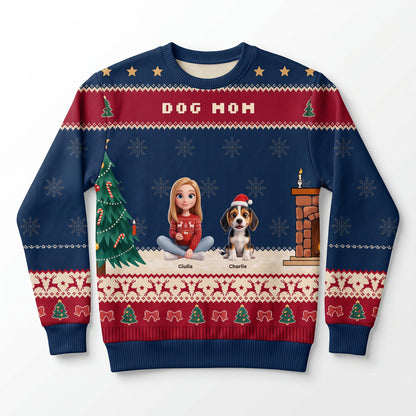 Maglione Dog Mom blu personalizzato