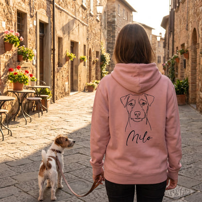 Felpa dog mom rosa con ritratto line art del cane