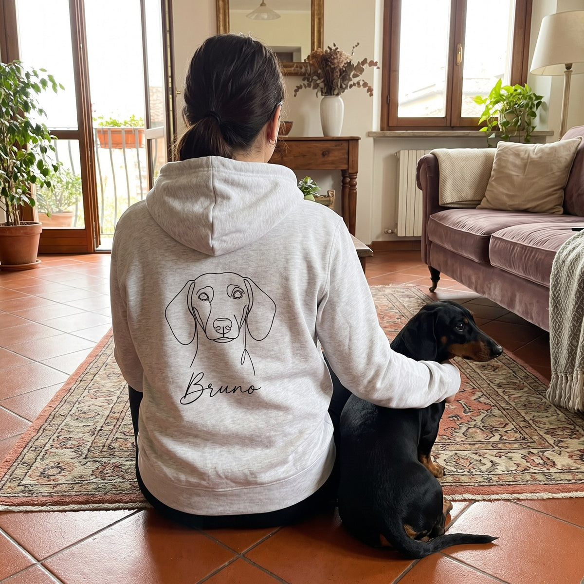 Felpa personalizzata grigio chiaro con bassotto